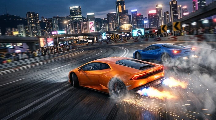 Asphalt Nitro 2 gameplay with cars drifting and using nitro