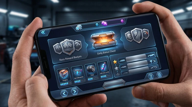 Asphalt Nitro credits, tokens and racing rewards interface