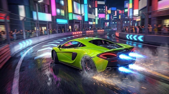 Asphalt Nitro Mod APK racing gameplay with a sports car