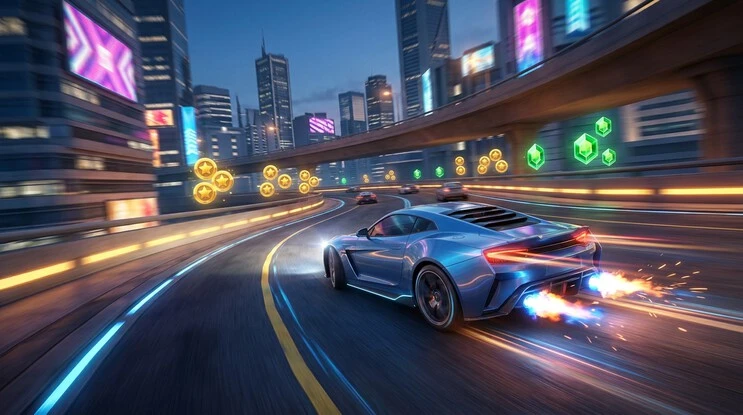 Asphalt Nitro racing gameplay with currency and nitro boost