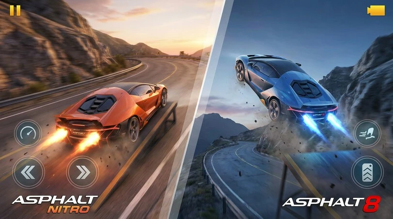 Asphalt Nitro and Asphalt 8 comparison racing scene
