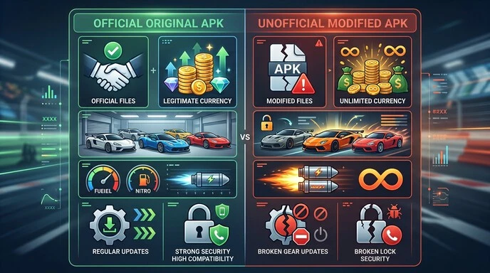 Asphalt Nitro MOD APK and original APK comparison