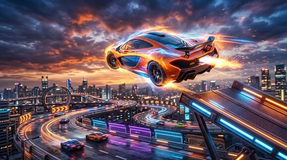 Asphalt Nitro car performing an aerial stunt after using a nitro boost