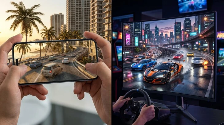 Visual comparison of Asphalt Nitro and Asphalt 8 style arcade racing