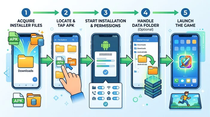 Steps for installing Asphalt Nitro APK and optional OBB data on Android
